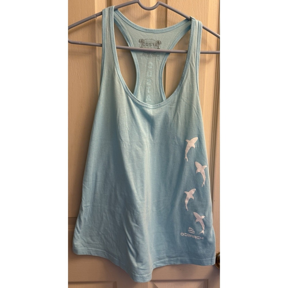 Costa Ocearch Shark Design Razorback Tank Top Light Blue Women's Large Rare EUC